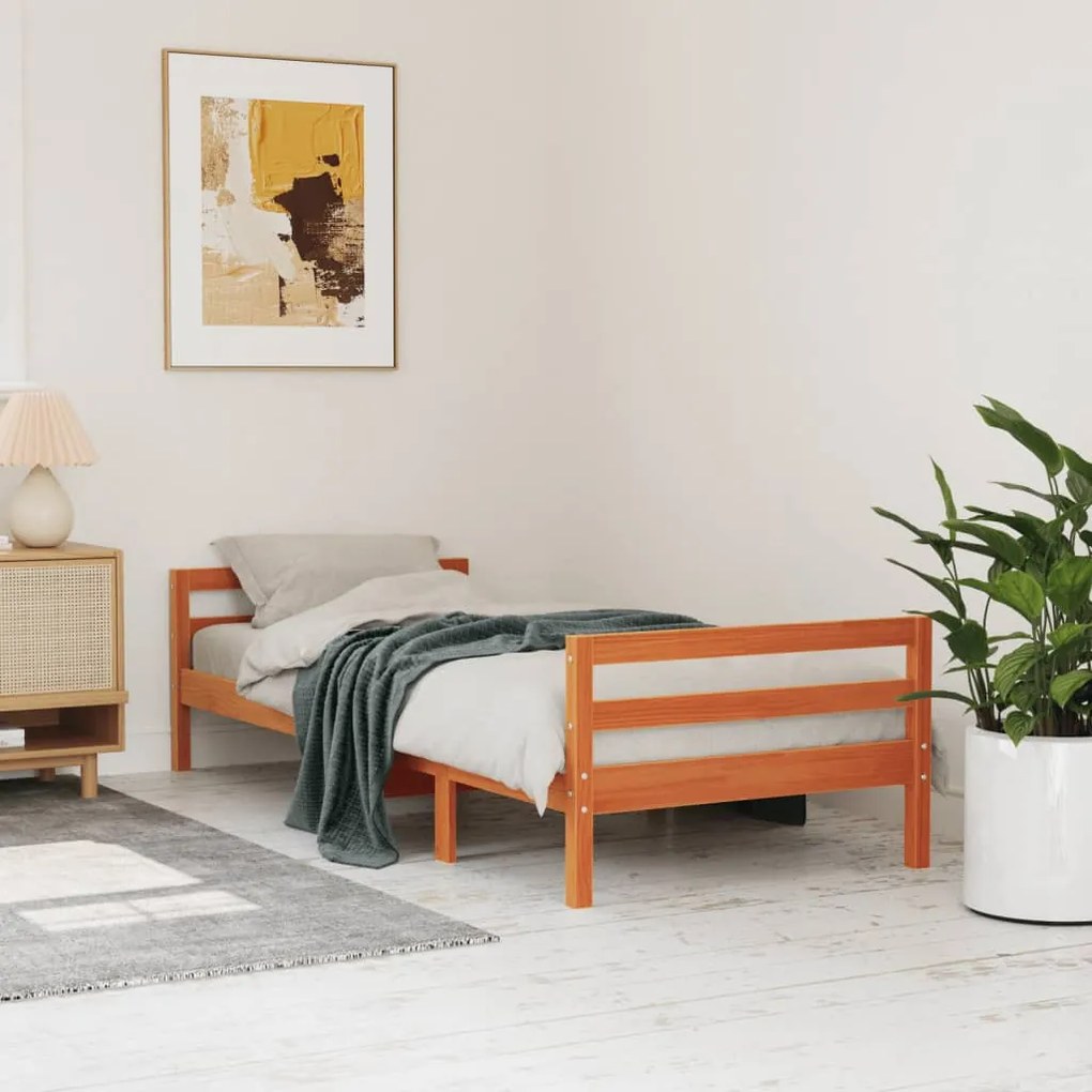 vidaXL Σκελετός Κρεβ. Χωρίς Στρώμα Καφέ Κεριού 75x190 εκ Μασίφ Πεύκο