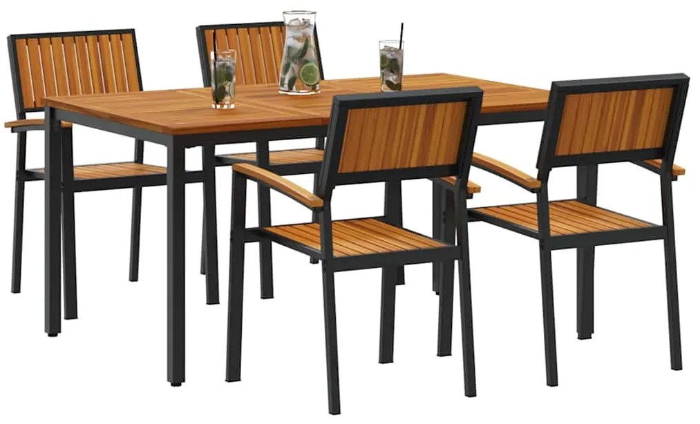 vidaXL Σέτ φαγητού για κήπο 5 pcs Μαύρο Στερεό Ξύλο Ακακίας