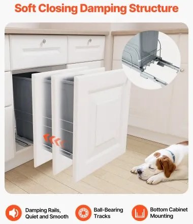 VEVOR Pullout Waste Container Under Cabinet Kitchen Garbage Bin Trash Can