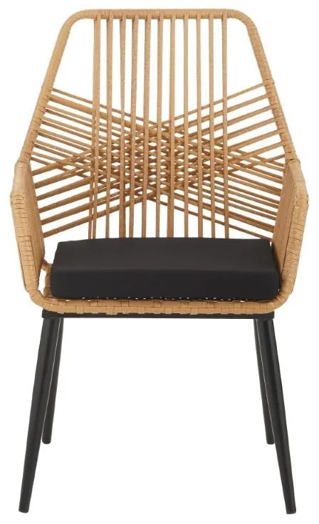 Πολυθρόνα Tanish rattan φυσικό-πόδι μαύρο μέταλλο 58x58.5x87εκ