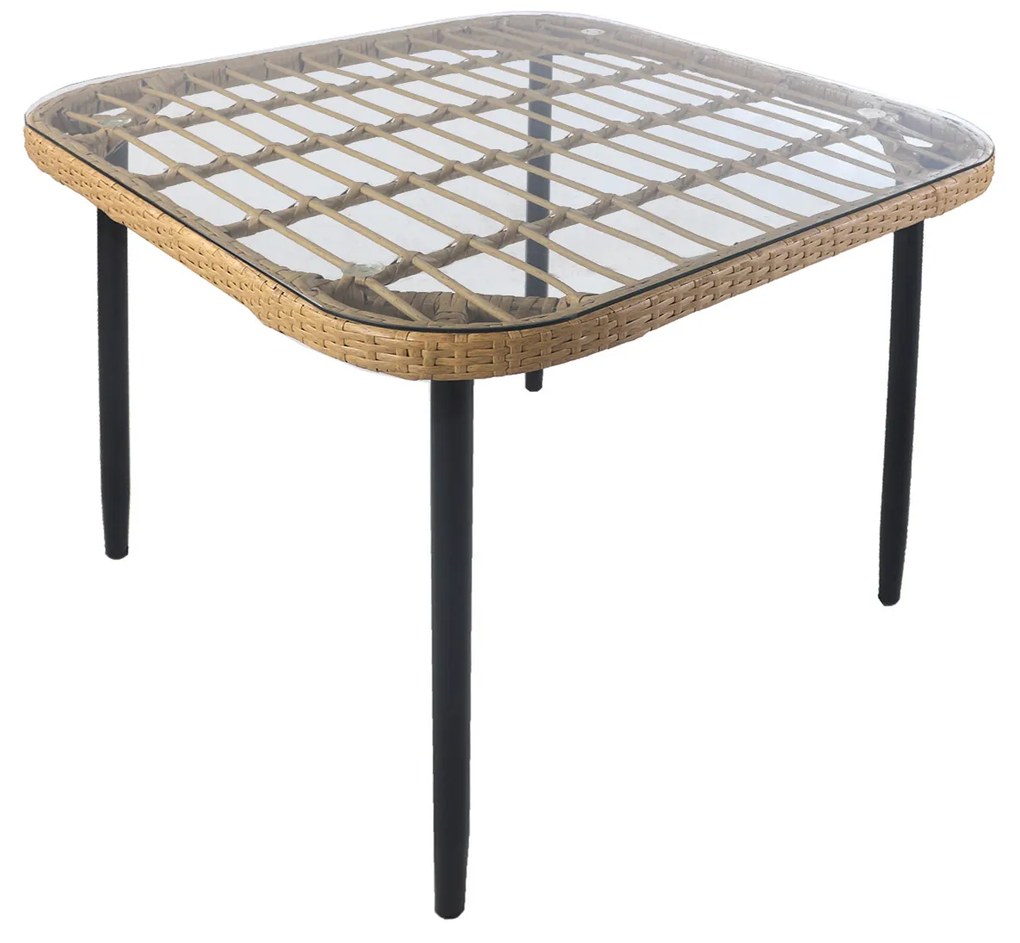 Τραπέζι Κήπου ArteLibre ANTIUS Φυσικό/Μαύρο Μέταλλο/Rattan/Γυαλί 80x80x73cm