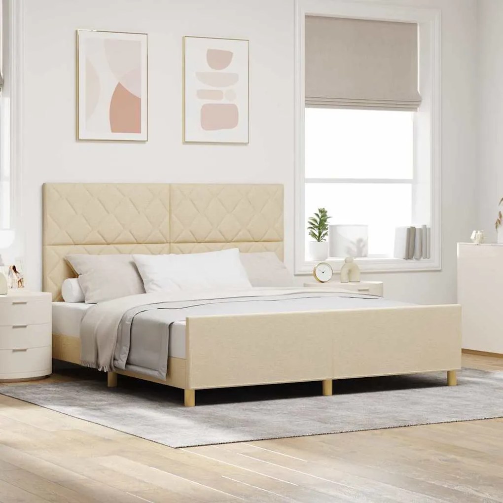 vidaXL Σκελετός Κρεβατιού με κεφαλάρι Κρεμ 180 x 200 cm ύφασμα