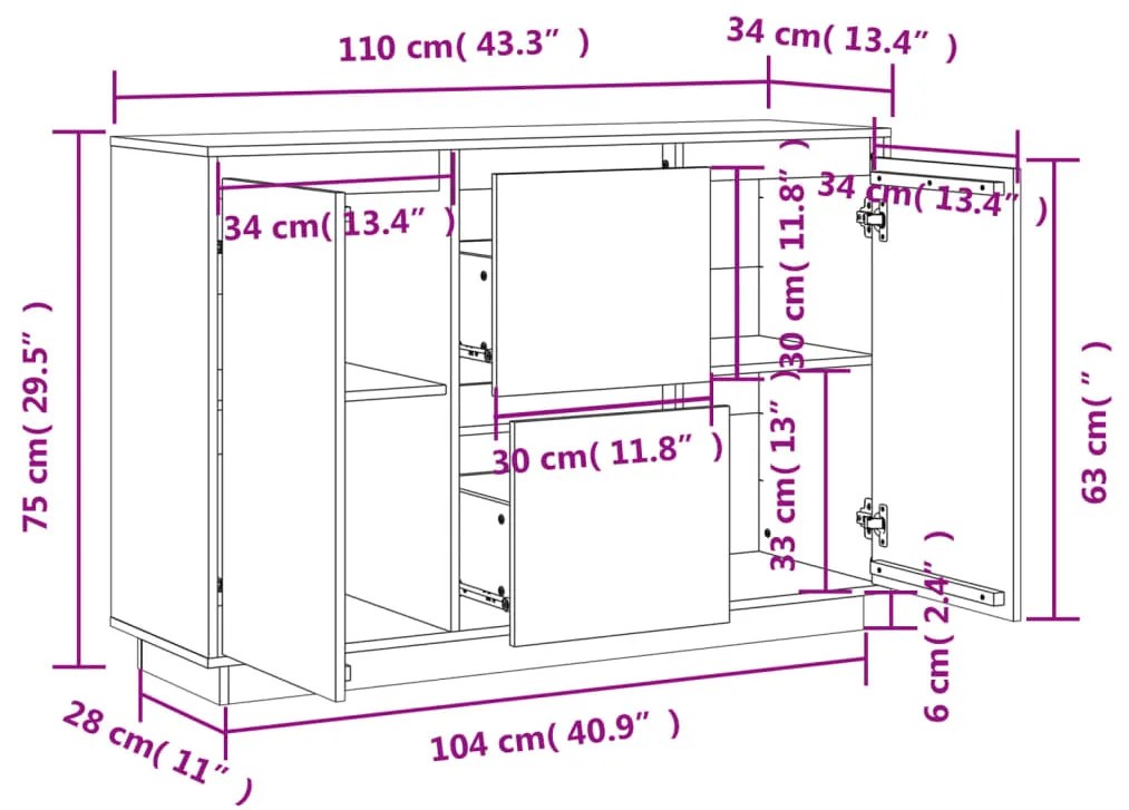 ΜΠΟΥΦΕΣ 110 X 34 X 75 ΕΚ. ΑΠΟ ΜΑΣΙΦ ΞΥΛΟ ΠΕΥΚΟΥ 840150