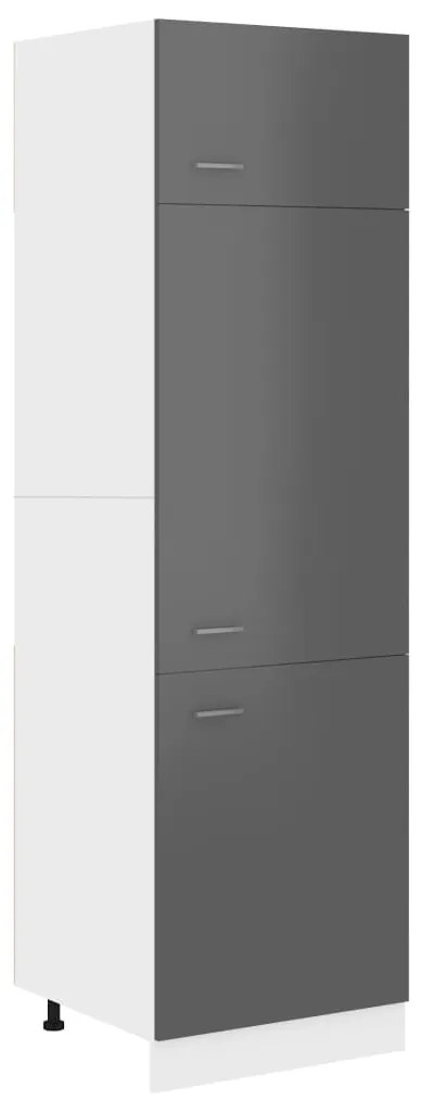 vidaXL Ντουλάπι Ψυγείου Γυαλιστερό Γκρι 60x57x207 εκ. Μοριοσανίδα
