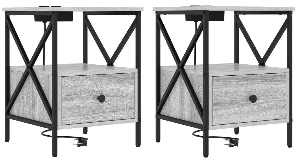 vidaXL Κομοδίνο με συρτάρι 2 pcs Γκρι sonoma 41.5 x 40.5 x 55 εκ.