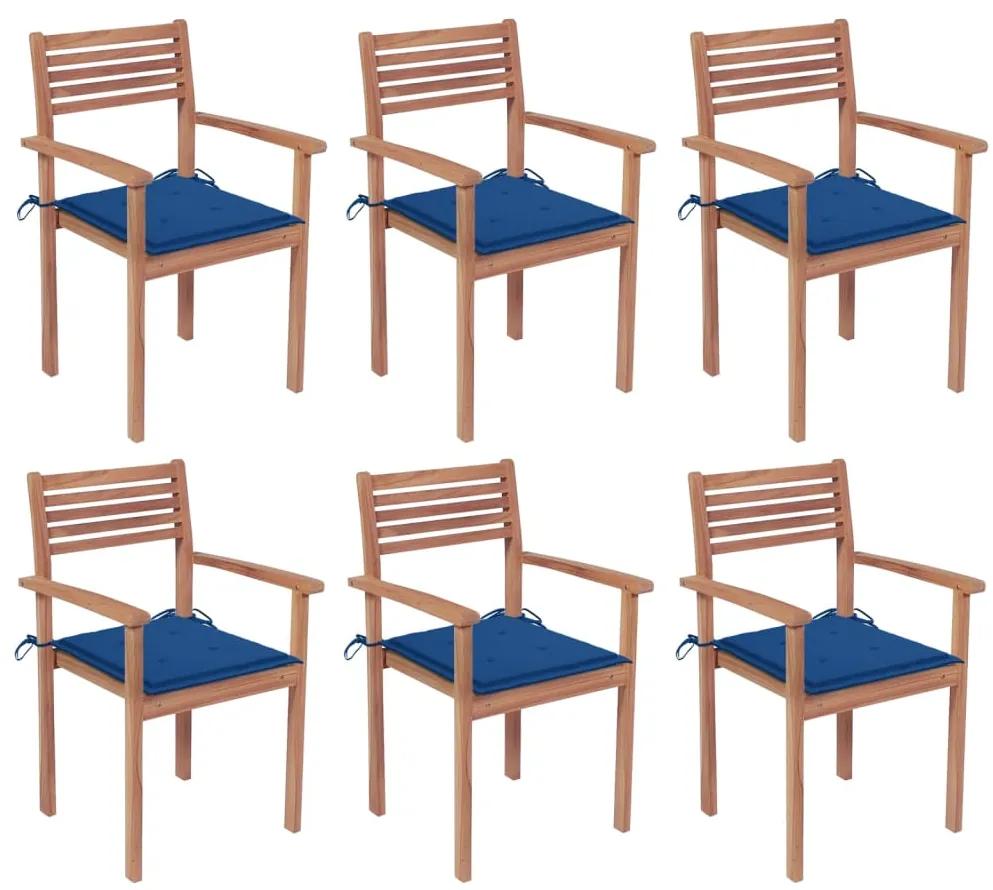 Καρέκλες Κήπου Στοιβαζ. 6 τεμ. από Μασίφ Ξύλο Teak με Μαξιλάρια