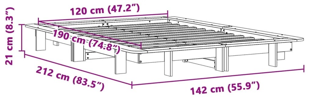 Σκελετός Κρεβ. Χωρίς Στρώμα Καφέ Κεριού 120x190 εκ Μασίφ Πεύκο - Καφέ