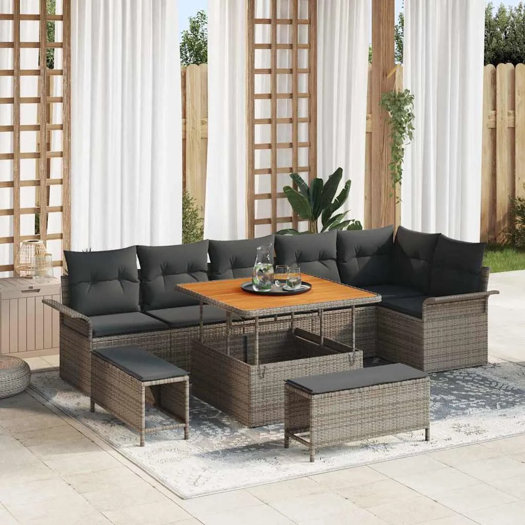 vidaXL Σετ Καναπέ Κήπου 9 pcs Γκρι συνθετικό ρατάν