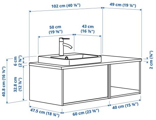 ANGSJON/BACKSJON έπιπλο νιπτήρα/νιπτήρας/μπαταρία, 102x49x41 cm 695.284.57