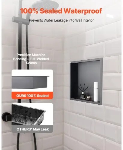 VEVOR Shower Niche 33.0 x 33.0 x 10.2 cm Recessed Wall Shelf Stainless Steel Black