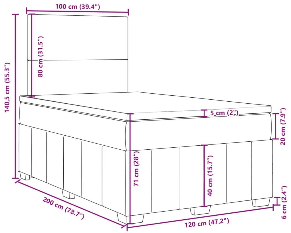 Κρεβάτι Boxspring με Στρώμα Σκούρο Γκρι 120x200 εκ. Υφασμάτινο - Γκρι