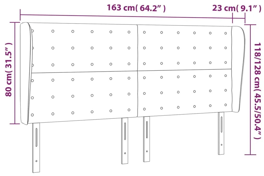Κεφαλάρι με Πτερύγια Μαύρο 163x23x118/128 εκ. Συνθ. Δέρμα 3118052