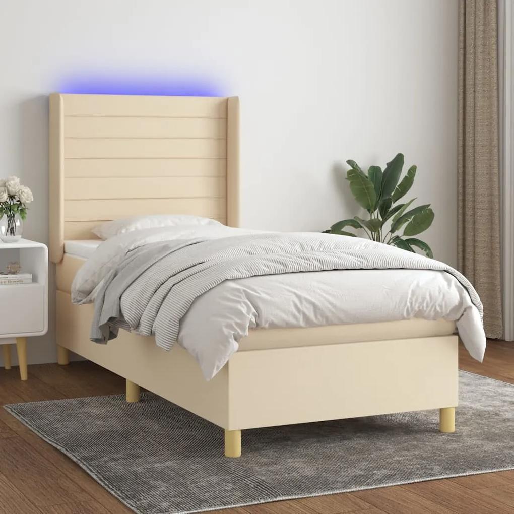 Κρεβάτι Boxspring με Στρώμα &amp; LED Κρεμ 80x200 εκ. Υφασμάτινο