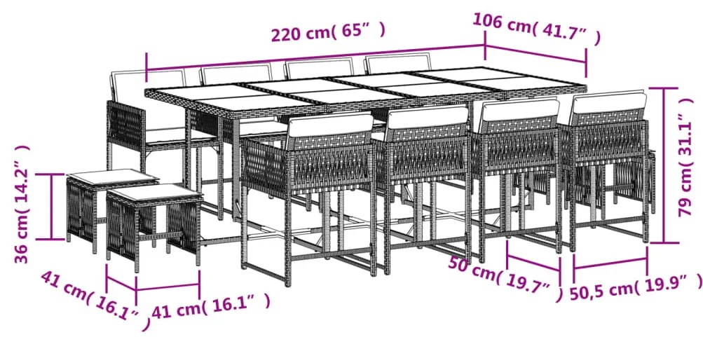 vidaXL Σετ Τραπεζαρίας Κήπου 13τεμ Μικτό Μπεζ Συνθ. Ρατάν με Μαξιλάρια
