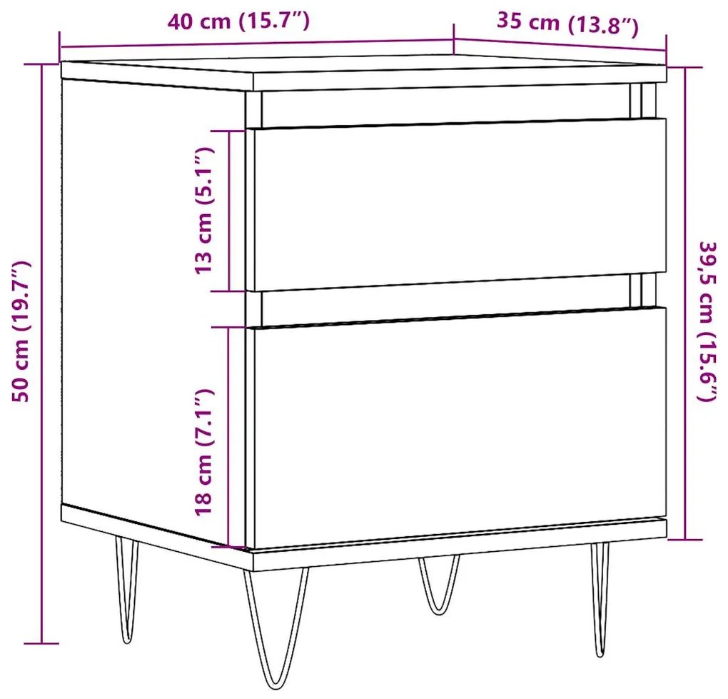 Κομοδίνο τεχνίτης Δρυς 40x35x50 εκ. από Επεξεργασμένο Ξύλο - Καφέ