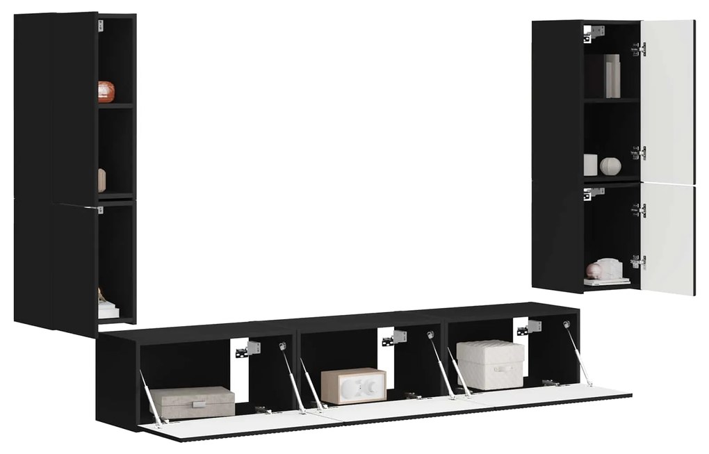 vidaXL Σετ επίπλου τηλεόρασης Επιτοίχιο 4 pcs Μαύρο Επεξεργασμένο ξύλο