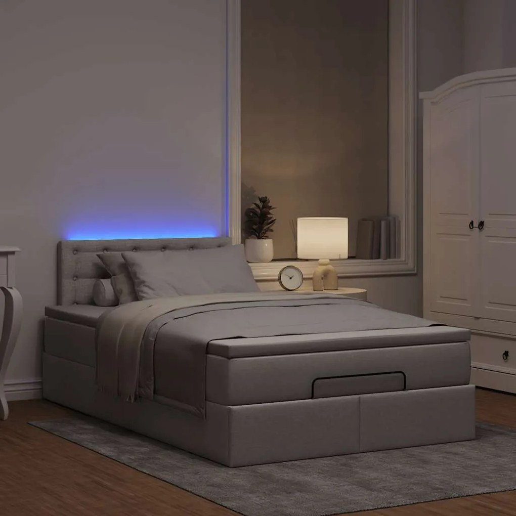 vidaXL Οθωμανικό κρεβάτι με στρώμα & LEDs Taupe 120x190cm ύφασμα