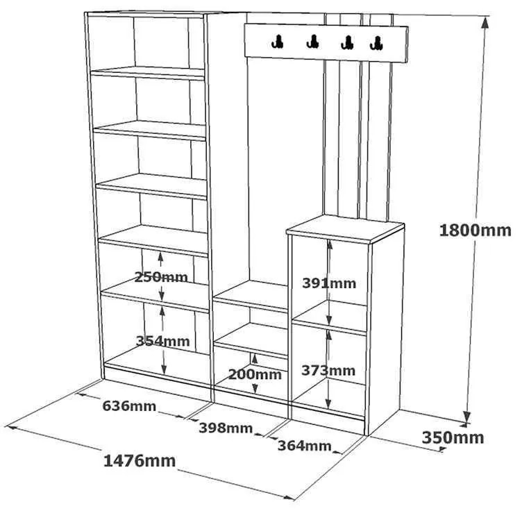 Έπιπλο εισόδου Doorse pakoworld μελαμίνης ανθρακί-sonoma 147.5x35x180εκ