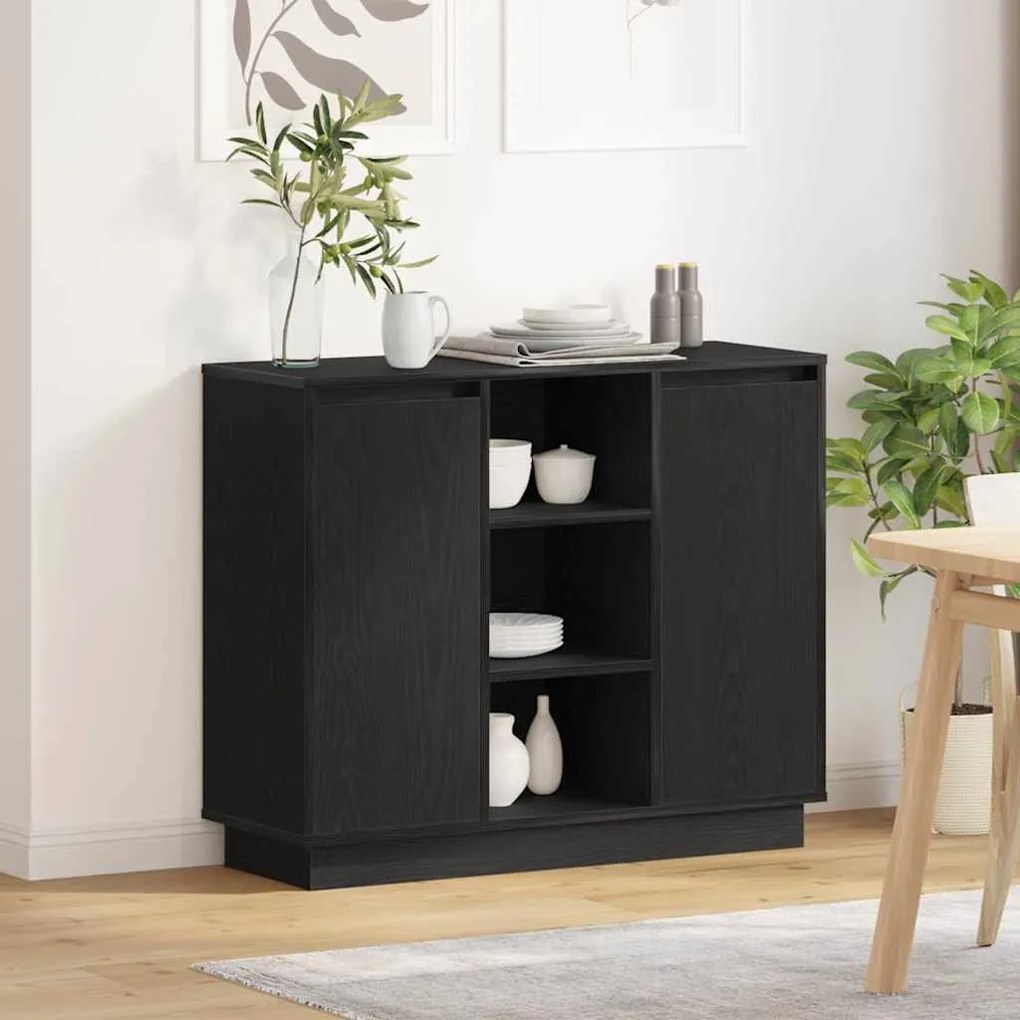 vidaXL Κομοδίνο με ράφι Μαύρη Οξυά 90 x 32 x 75 εκ Επεξεργασμένο ξύλο