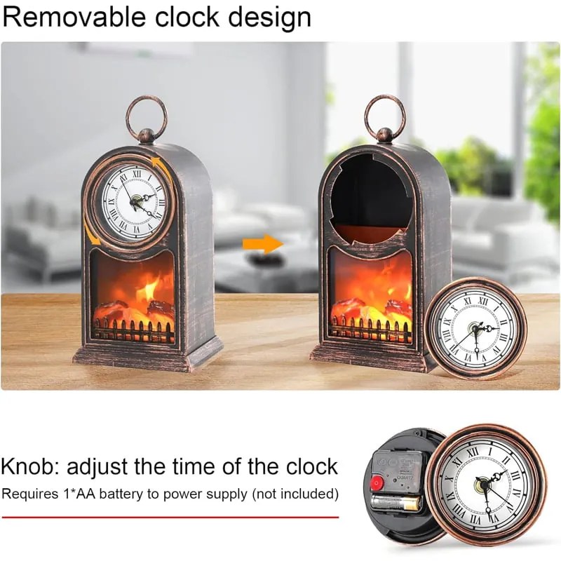 Διακοσμητικό Φωτιστικό Τζάκι με Ρολόι - Led Fireplace Lantern SP-14