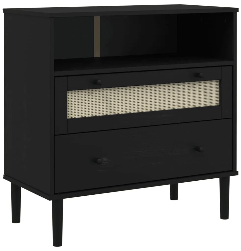 vidaXL Μπουφές SENJA Μαύρο / Ρατάν 80x40x80 εκ. Μασίφ Ξύλο Πεύκου
