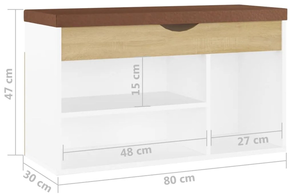 Παπουτσοθήκη Λευκή/Sonoma Δρυς 80x30x47εκ Επεξ. Ξύλο+ Μαξιλάρι - Μπεζ