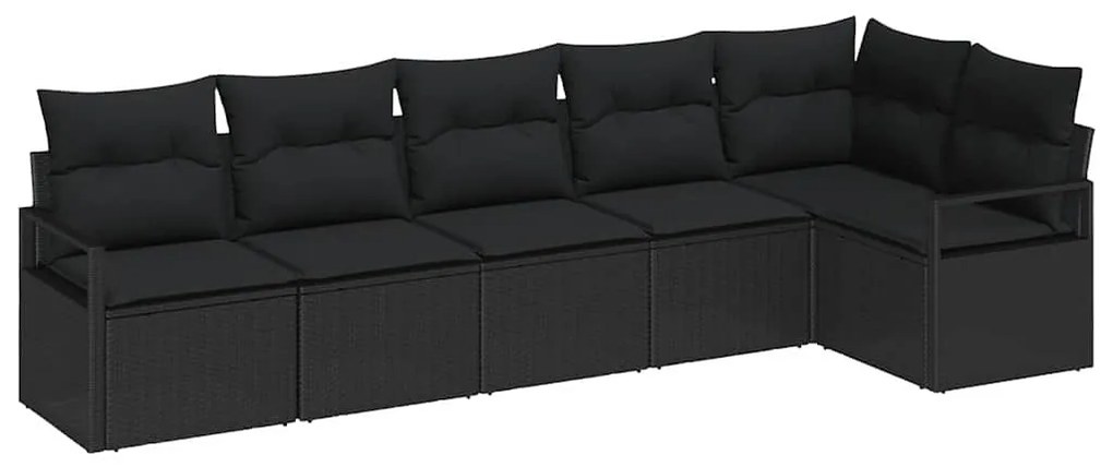 vidaXL Set καναπέ κήπου έξι κομμάτια με μαξιλάρια, μαύρο πολυ rattan