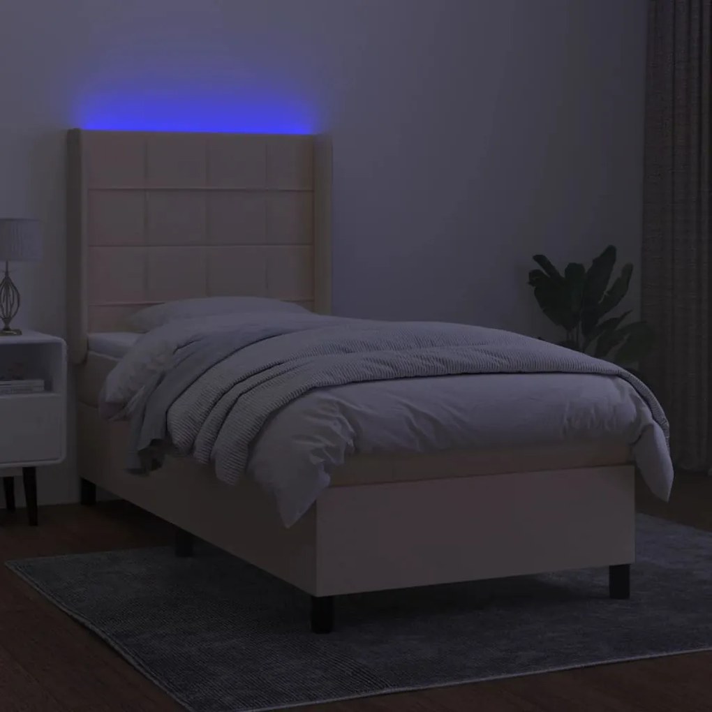 ΚΡΕΒΑΤΙ BOXSPRING ΜΕ ΣΤΡΩΜΑ &amp; LED ΚΡΕΜ 90X190 ΕΚ. ΥΦΑΣΜΑΤΙΝΟ 3138282