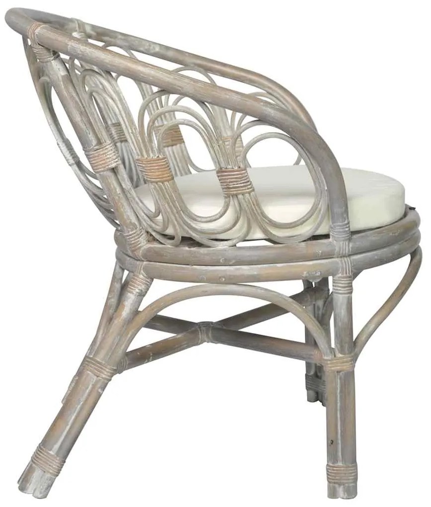 vidaXL Καρέκλα τραπεζαρίας με μαξιλάρι γκρι φυσικό ρατάν και λινό