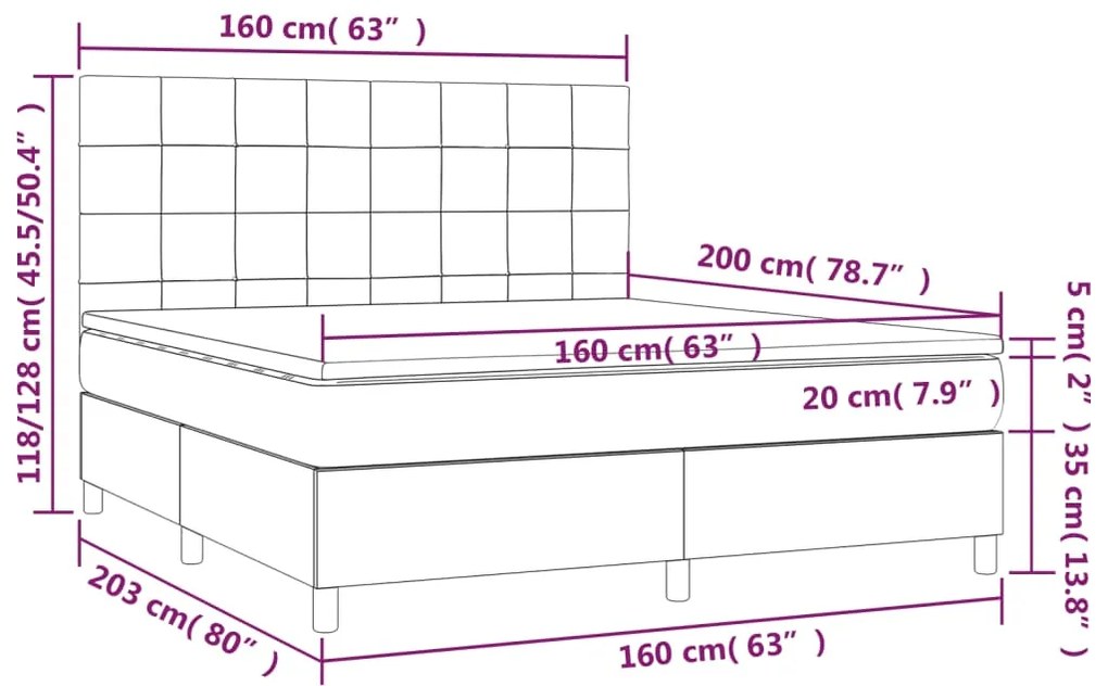 vidaXL Κρεβάτι Boxspring με Στρώμα Σκούρο Καφέ 160x200 εκ Υφασμάτινο