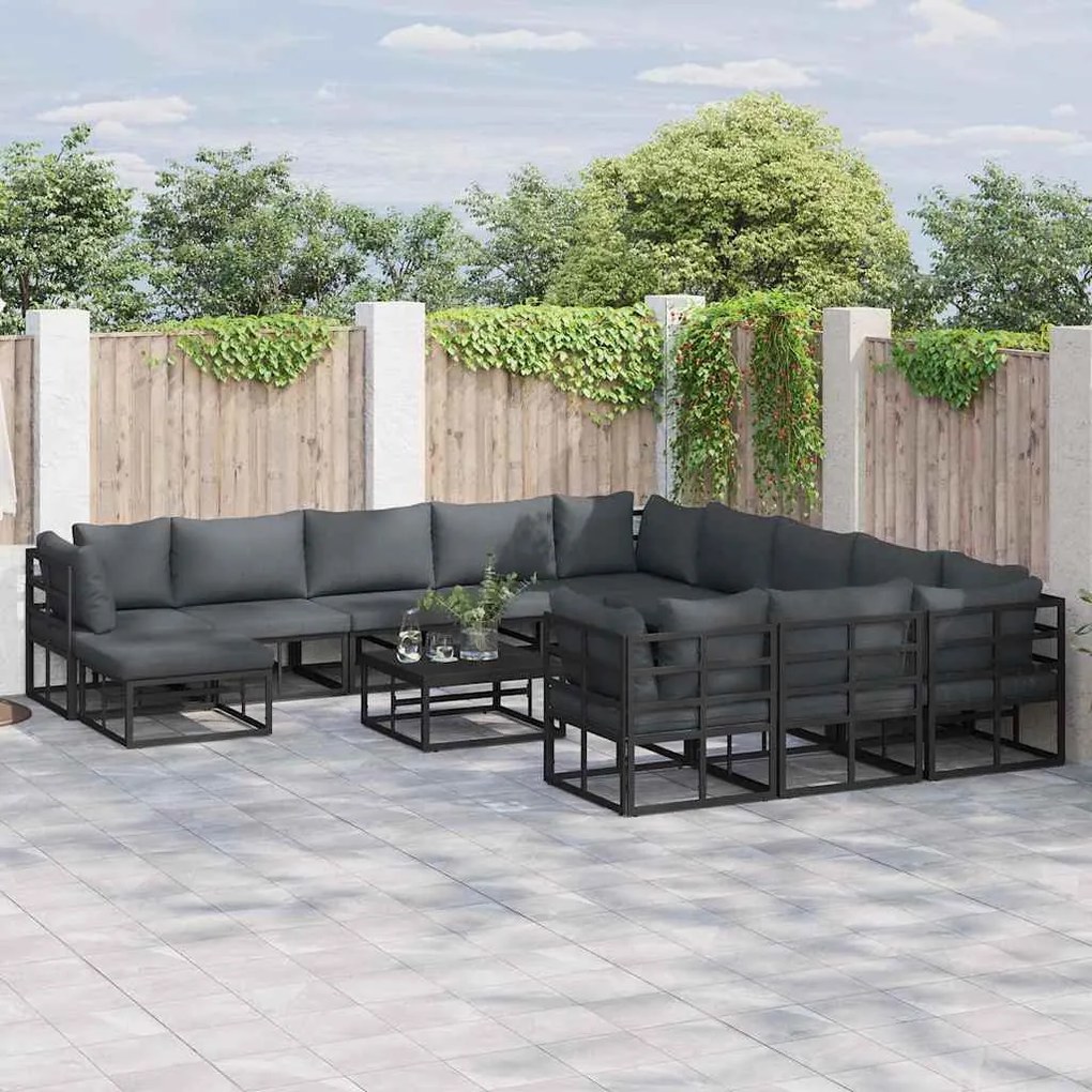 vidaXL Σετ Καναπέ Κήπου 13 pcs Μαύρο 70 x 70 x 32 εκ Αλουμίνιο