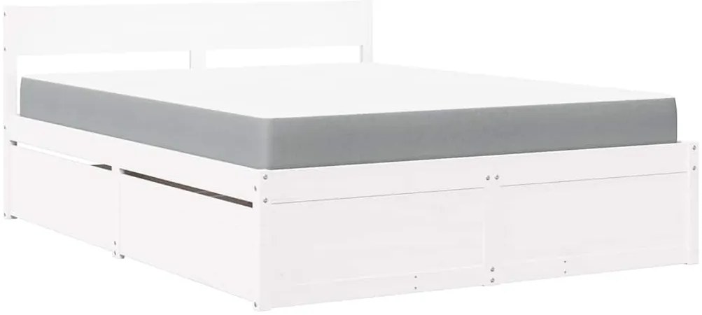 vidaXL Κρεβάτι με Συρτάρια+Στρώμα Λευκό 140x200 εκ. Μασίφ Ξύλο Πεύκου