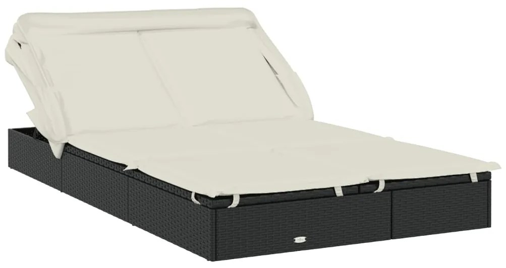 vidaXL Ξαπλώστρα 2 Ατόμων Πτυσ. Οροφή Μαύρη 213x118x97 εκ Συνθ. Ρατάν