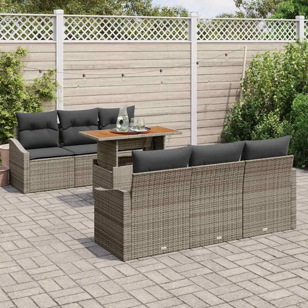 vidaXL Σετ Καναπέ Κήπου με αποθήκευση 7 pcs Γκρι Πολυ ράταν
