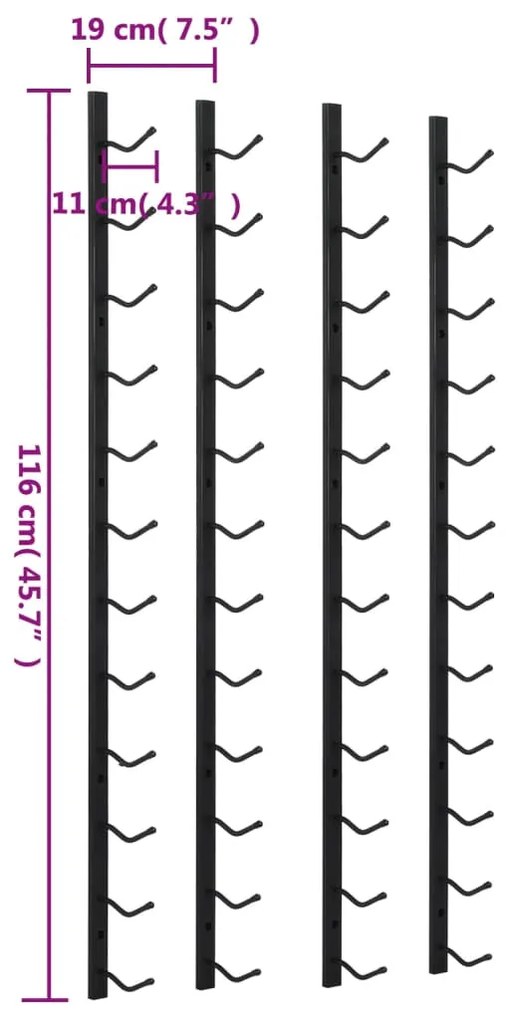 vidaXL Βάσεις Κρασιών Τοίχου 2 τεμ. για 12 Φιάλες Μαύρες Σιδερένιες