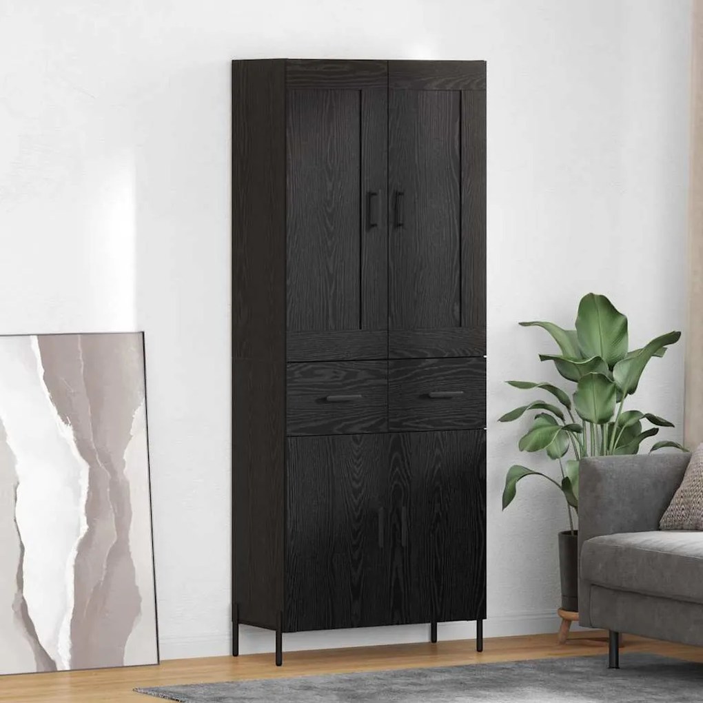 Highboard με συρτάρι 2 pcs Μαύρη Οξυά Επεξεργασμένο ξύλο