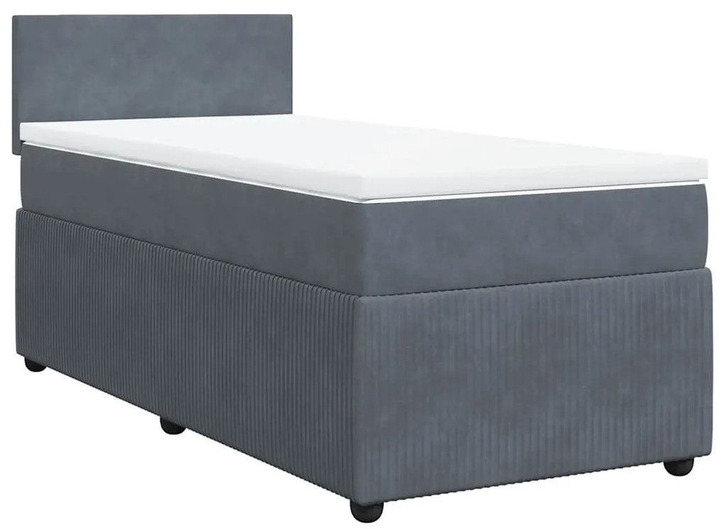 vidaXL Κρεβάτι Boxspring με Στρώμα Σκούρο Γκρι 90x200 εκ. Βελούδινο