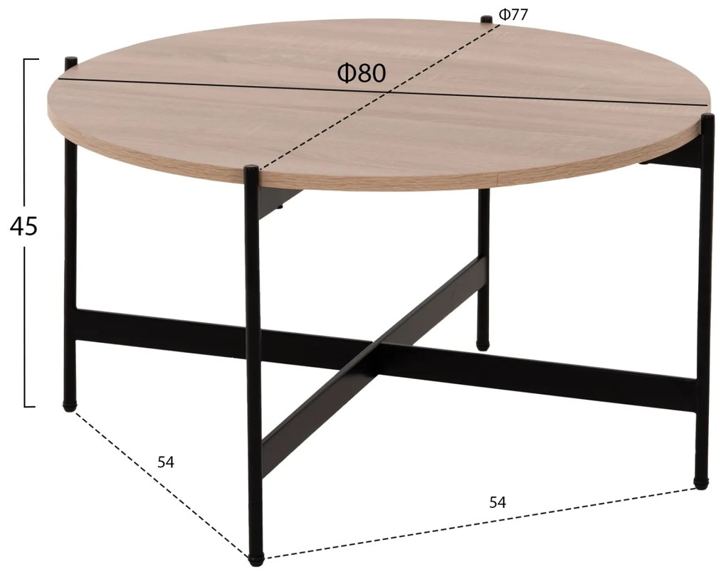 ΤΡΑΠΕΖΙ ΣΑΛΟΝΙΟΥ HM9588.03 MDF ΣΟΝΑΜΑ-ΜΑΥΡΗ ΜΕΤΑΛΛΙΚΗ ΒΑΣΗ Φ80x45Υεκ. - 0535239 - HM9588.03