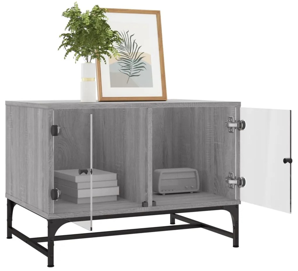 vidaXL Τραπεζάκι Σαλονιού Sonoma Γκρι 68,5x50x50 εκ με Γυάλινες Πόρτες