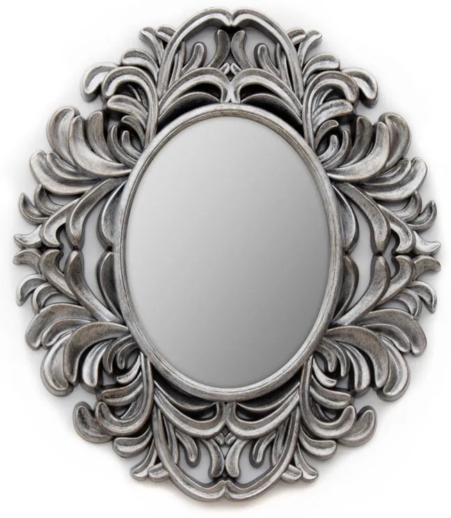 Kαθρέφτης τοίχου οβάλ πλαστικός σε χρώμα σκούρο ασημί 75x65