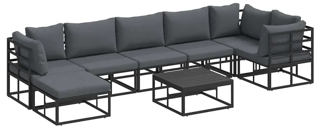 vidaXL Σετ Καναπέ Κήπου με μαξιλάρι 8 pcs Μαύρο Αλουμίνιο