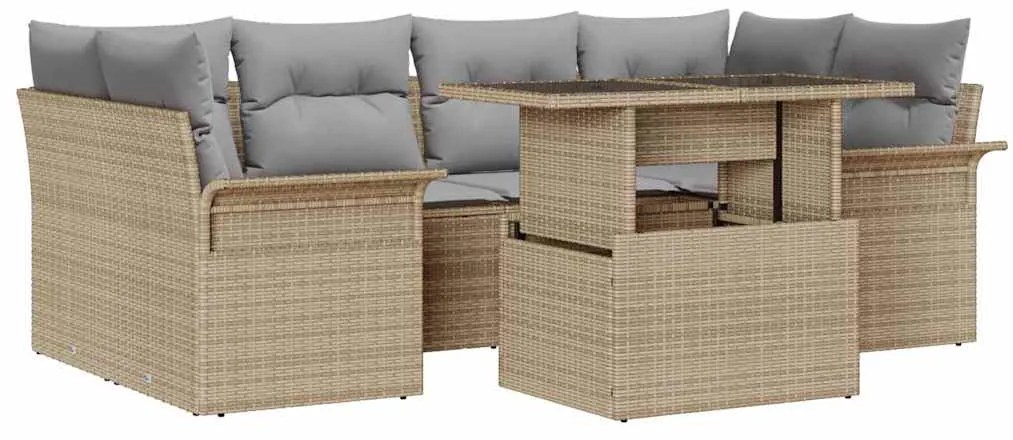 vidaXL Σετ Καναπέ Κήπου με μαξιλάρι 7 pcs Μπεζ Πολυ ράταν