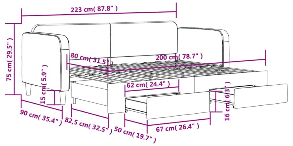 Καναπές Κρεβάτι Συρόμενος Ανοιχτό Γκρι 80x200εκ Ύφασμα Συρτάρια - Γκρι