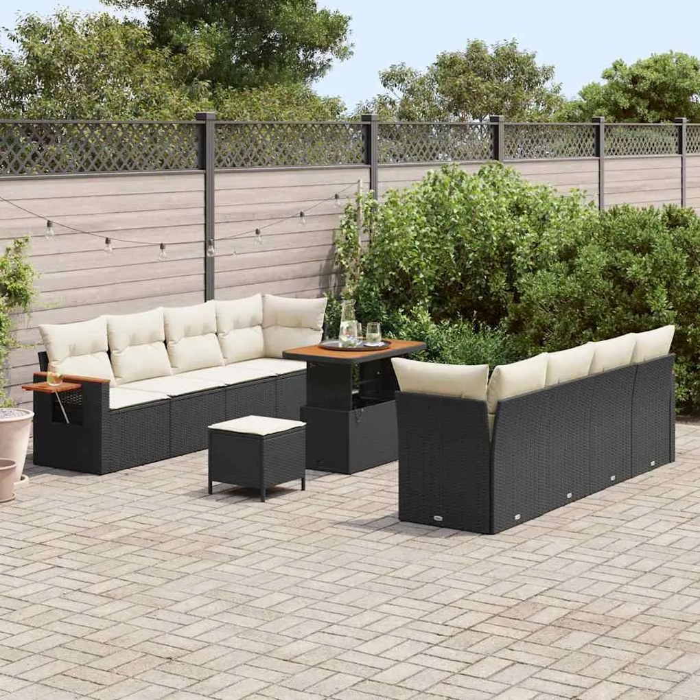 vidaXL Σετ Καναπέ Κήπου 11 pcs Μαύρο και κρεμ 90 x 55 x 71 cm