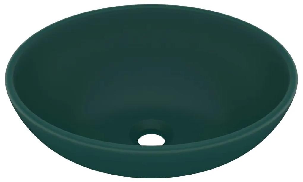 Νιπτήρας Πολυτελής Οβάλ Σκούρο Πράσινο Ματ 40x33 εκ. Κεραμικός - Πράσινο