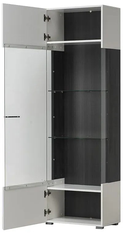 Βιτρίνα Enzo 1K VS Λευκό - Black Grey Wood - Λευκή Λάκα 58*35*190 εκ. 58x35x190 εκ.