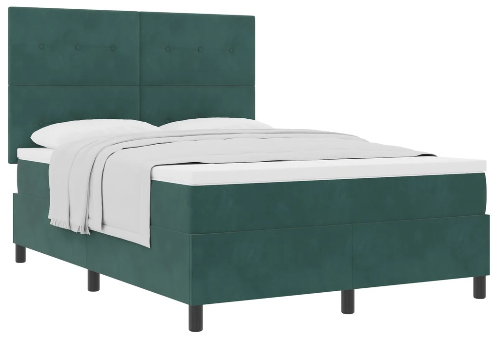 vidaXL Κρεβάτι Box Spring με Στρώμα  Σκούρο Πράσινο 140x190 εκ. Βελούδο