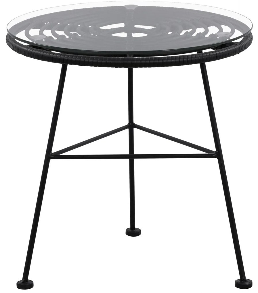 Τραπέζι ALLEGRA Χαμηλό Μεταλλικό με Wicker Μαύρο και Γυαλί Φ45x46 εκ. 45x45x46 εκ.