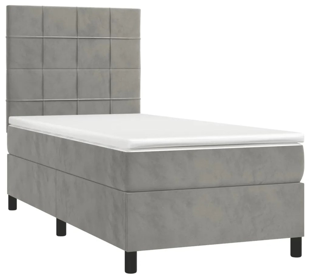 Κρεβάτι Boxspring με Στρώμα Ανοιχτό Γκρι 90x200 εκ. Βελούδινο - Γκρι