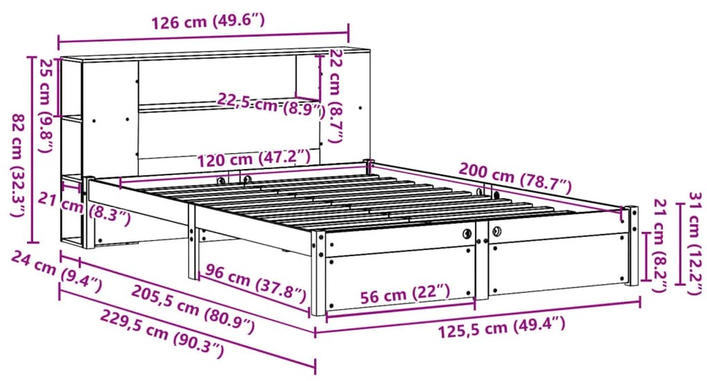 ΚΡΕΒΑΤΙ ΒΙΒΛΙΟΘΗΚΗ ΧΩΡΙΣ ΣΤΡΩΜΑ 120X200 ΕΚ ΜΑΣΙΦ ΞΥΛΟ ΠΕΥΚΟ 3322357